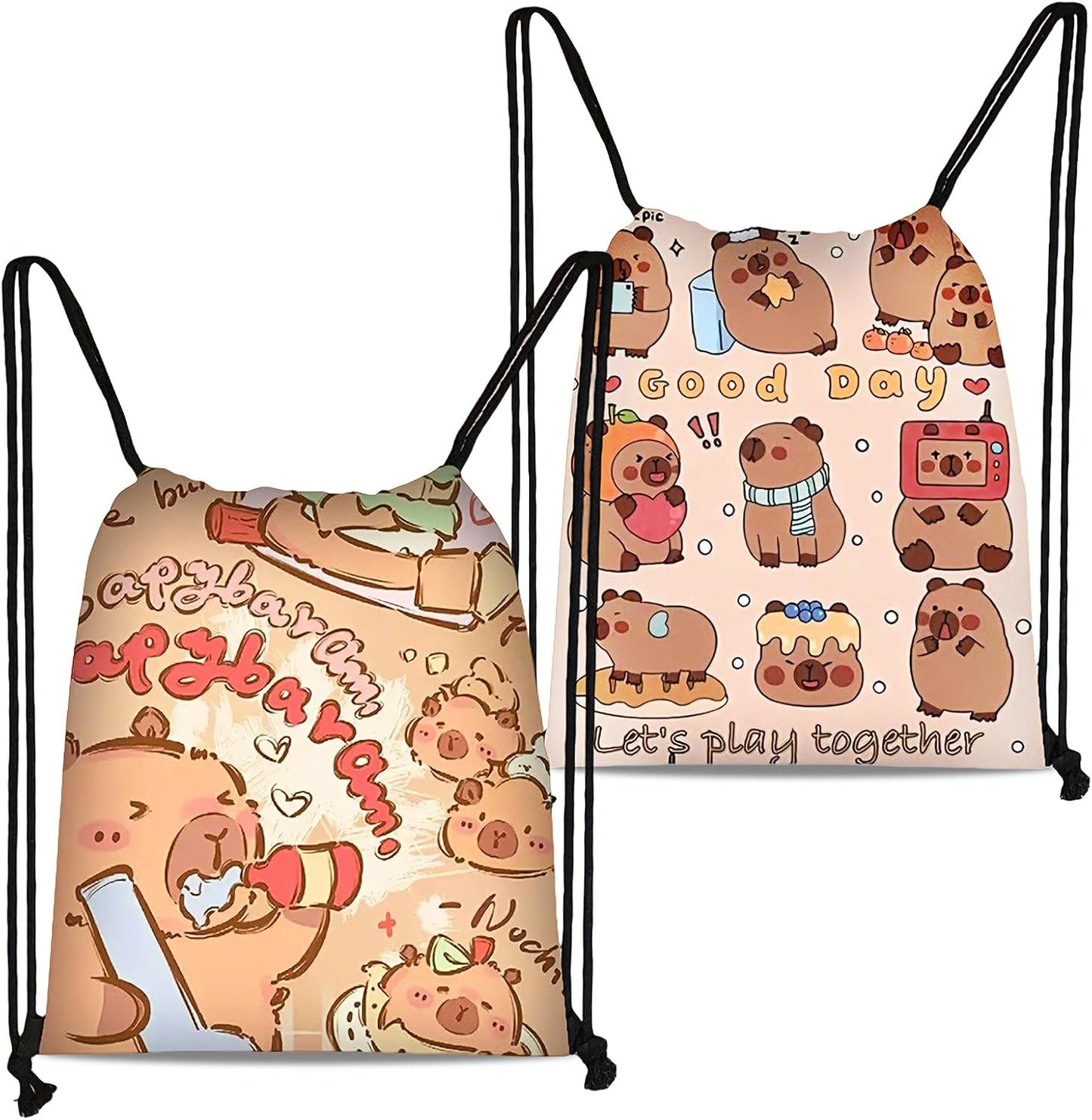 Sac de sport à cordon – pour enfant, pour femme, à motifs, style dessin animé, Lot de 2, rose