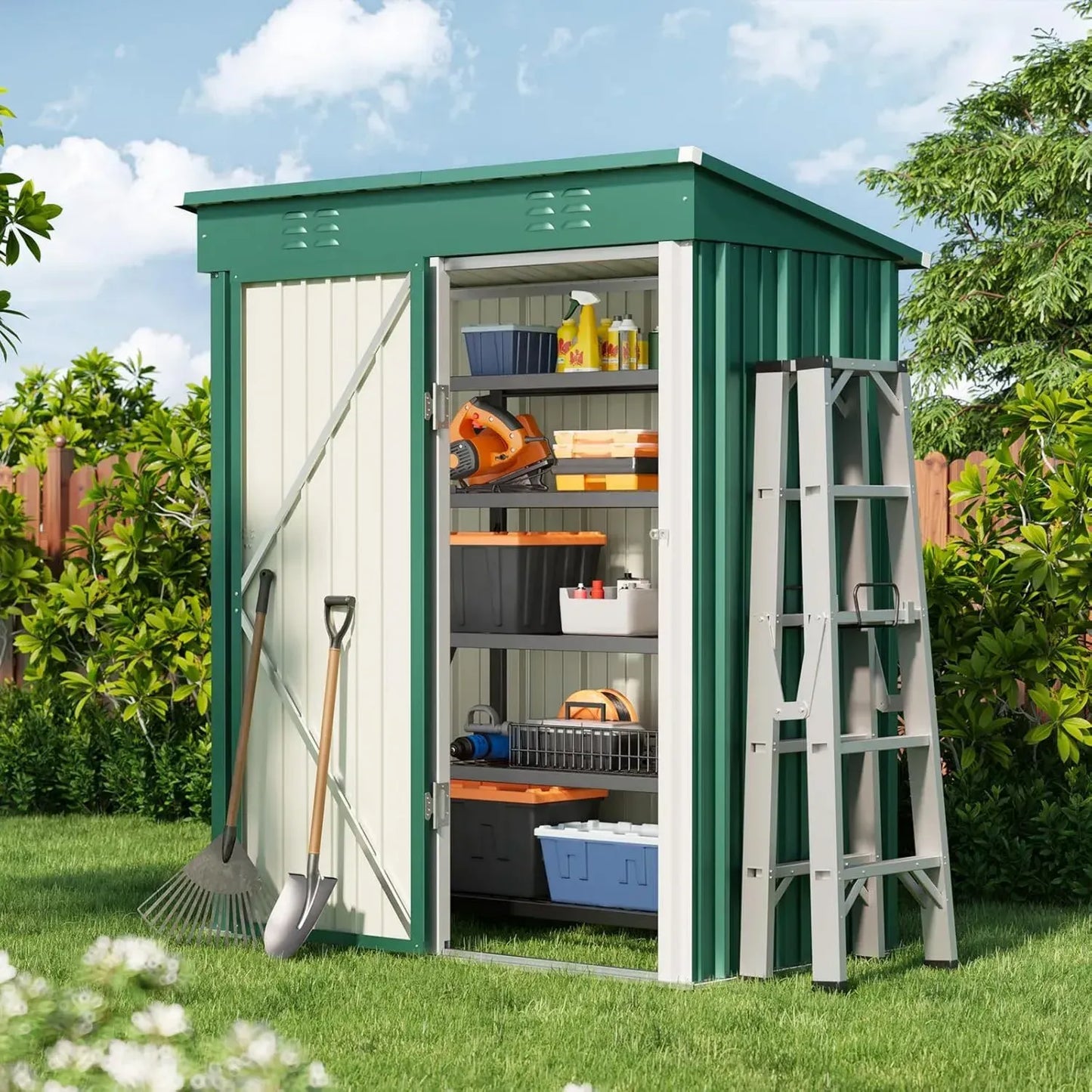 Bealife Abri de Jardin Métallique 180x162x95cm, Maison de Rangement Extérieure en Acier Vert