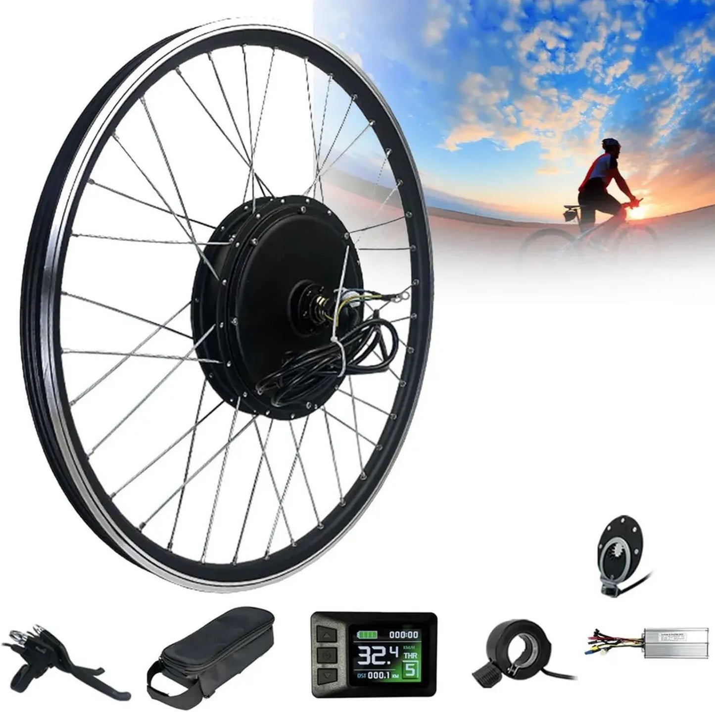 Kit de Conversion Vélo Électrique 48V 1000W/1500W, Roue Avant 26-28 Pouces avec Moteur de Moyeu et Contrôleur Intelligent