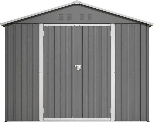 Abri de jardin en métal 229x180x191 cm, avec porte coulissante, ventilation, résistant aux intempéries, verrouillable, anthracite pour outils et vélos